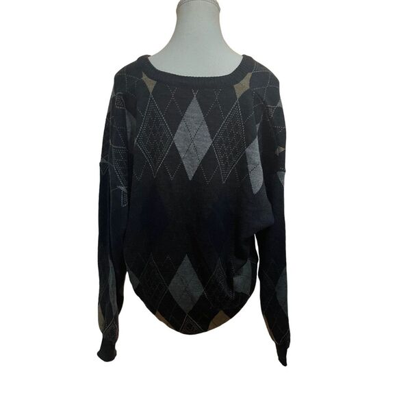 The Italian Sweater Co Black Gray Preppy Academia Pull Over Wool Blend Sweater L - Picture 1 of 12